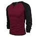 Coofandy Mens Long Sleeve T-shirt Tee Cotton Raglan shirts Wine Red Small