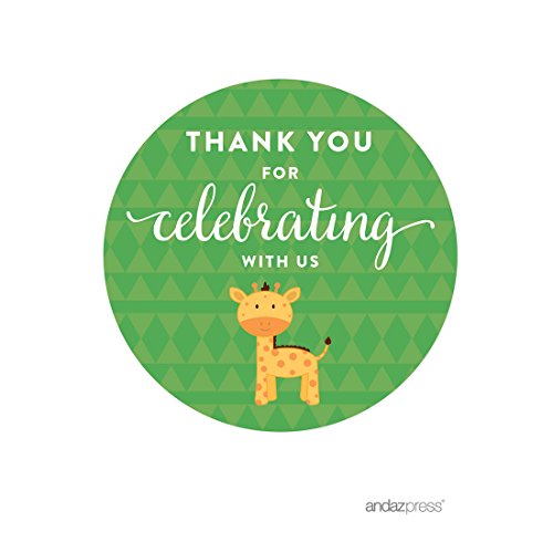 Andaz Press Jungle Safari Baby Shower Party Collection with Giraffe, Round Circle Label Stickers, Thank You for Celebrating with Us!, 40-Pack