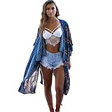 Perman Women Boho Printed Chiffon Shawl Long Kimono Cardigan Cover up Blouse