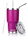DYNAMIC SE 30oz Tumbler Double Wall Stainless Steel Vacuum Insulated Travel Mug with Splash-Proof Lid Metal Straw and Brush (Fuchsia)