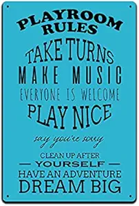 JP's Parcels Tin Sign Children Room Decor-Teenager Kids Bedroom Wall Door Metal Signs 12 x 8 in PlayRoom Rules Dream Big Blue