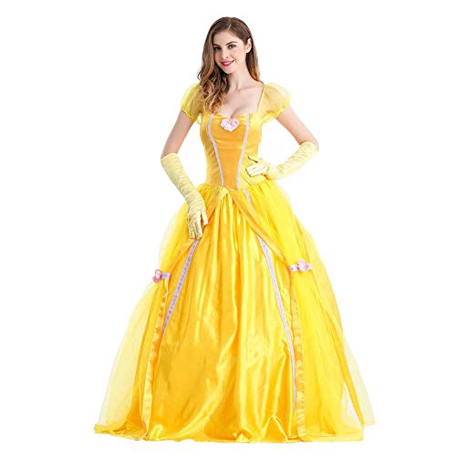 OBEEII Damen Belle Kostüm Märchen Beauty and the Beast Kleid Karneval Erwachsene Festlich Party mit Handschuhe… – Bild 4