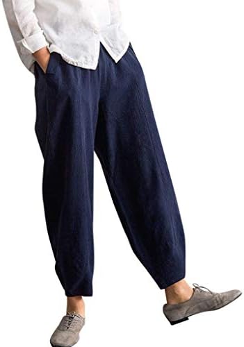 Womens Cotton Linen Loose Plus Size Elastic Waist Harlan Pants Casual Trouser Kaicran