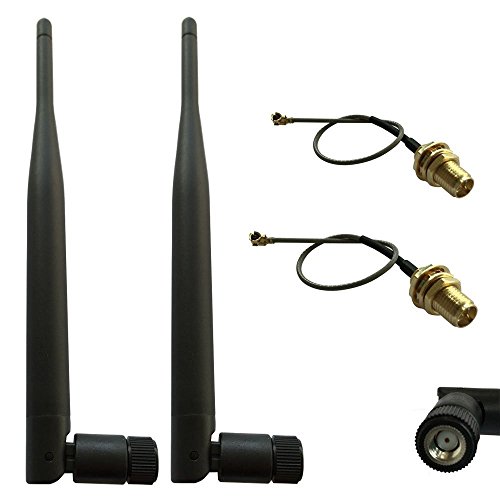 HUACAM HCM26 2x 6dBi 2.4GHz 5GHz Dual Band RP SMA Male WiFi Antenna+2 x 35CM U.FL / IPEX to RP-SMA Female RF Pigtail Jumper Cable for PCI WiFi Card Wireless Router