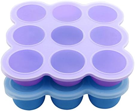 2Packs Baby Food Container with Silicone Clip-On Lid, 9Cups Silicone Baby Food Storage Tray by Suntake (Purple+Blue)