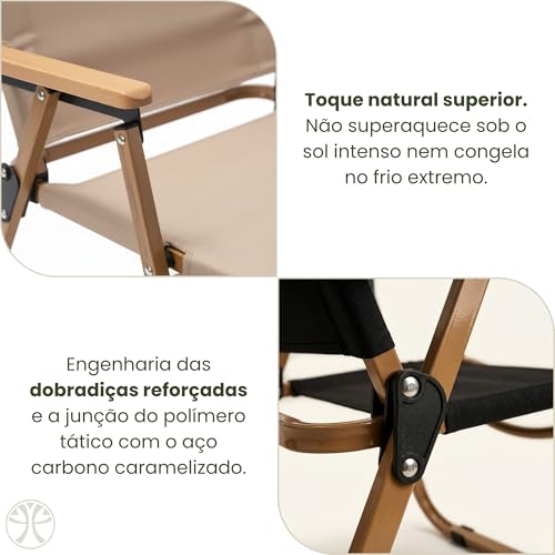 Cadeira Dobrável Camping e Praia Suporta 120kg com Braço (Preto) | Estrutura aco carbono, assento poliester respiravel e lavavel, para acampamento, pesca e uso na areia