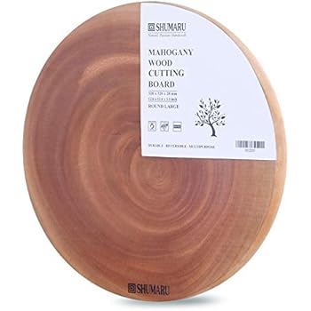 Large Single Piece Mahogany Wood Cutting Board | Round Triple Sanded Natural End Grain Serving Board | Premium Edition - Perfect Holiday Gift - 12.6 x 12.6 x 1.1