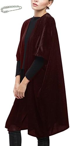 APPARELISM Apperalism Women's Collections Oversized Velvet Open Shoulder Ruana Kimono Cape.(Burgundy)