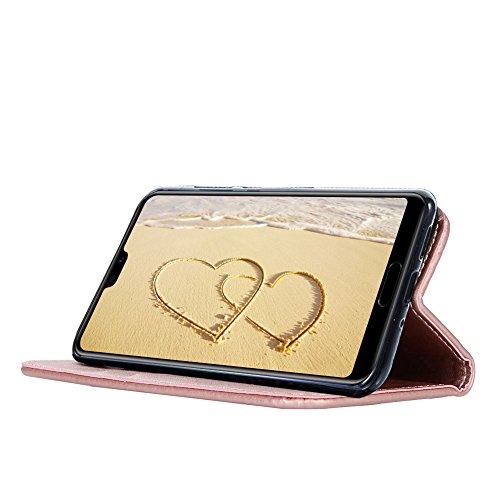 Funyye Bling Rhinestone Case for Huawei P20 Pro,Luxury Love Heart Crystals 3D Diamond Design Strap Magnetic Flip Soft Wallet Case with Stand Card Holder Slots PU Leather Case for Huawei P20 Pro