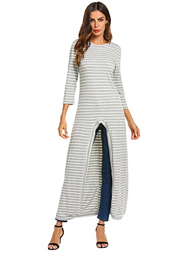 Qearal Women High Low Asymmetrical Long Sleeves Tops Blouse Shirt Dress ((US 8-10) M, Light Gray)