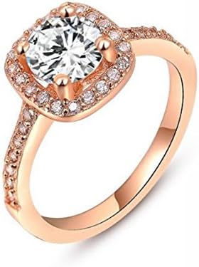 18k Gold Plated Round-Cut CZ Cubic Zirconia Halo Engagement Wedding Band Ring R138 (rose gold gp size 10)