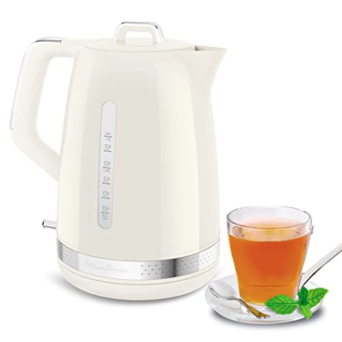 Moulinex Hervidor Soleil - Hervidor electrico vintage de 1,7 L hasta 7 tazas, 2400 W potencia, boquilla de precision, filtro antical extraíble, sin cable, facil llenado y limpieza, color marfil