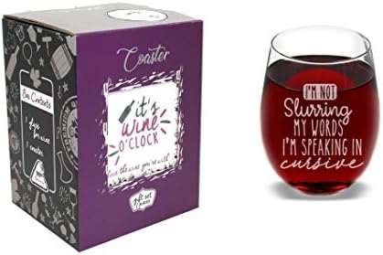 THE MEDIAHOLICS I'm Not Slurring My Words I'm Speaking in Cursive - Funny Novelty Stemless Wine Glass Coaster and Gift Box - 17 Oz - Great Birthday for Girlfriend Wife Mom on Birthday Mothers Day