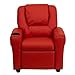 Flash Furniture Vana Vinyl Kids Recliner with Cup Holder, Headrest, and Safety Recline, Contemporary Reclining Chair for Kids, Supports up to 90 lbs., Red