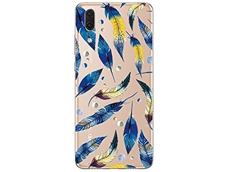Novago® Huawei P20 Schutzhülle Handyhülle Starke und stoßfeste mit Phantasie Muster (Blaue Federn)