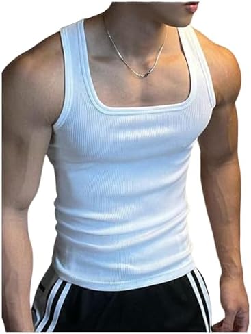 Amazon.com: OYOANGLE Men's Square Neck Ribbed Knit Tank Top Basic
