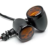 TASWK Pair of Skull Turn Signal lights Indicator for Harley Dyna Sportster Bobber Cruiser (Black)
