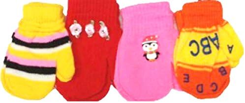 Set of Four Pairs Multicolor Stretch Mittens for Infants Ages 6-24 Months