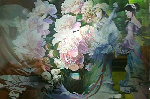 Nimble House ® ™3D Home Decoration 3 in 1 (Flower Pot White Flowers,Beautiful 4 Girls and A Single Girl) Landscape Painting (30X40CM) Without Frame