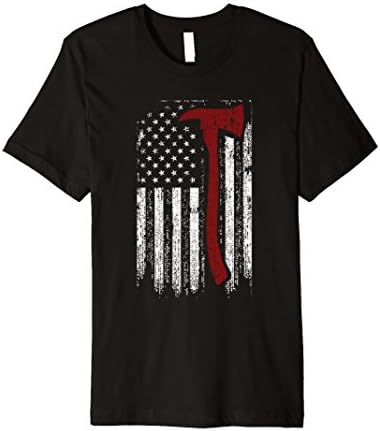 Men's Distressed Firefighter Red Line USA Flag Graphic Shirt Large Black