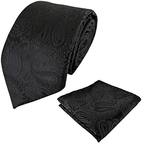 KOOELLE Mens Wedding Ties Paisley Jacquard Neckties Pocket Square Set