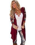 DREAGAL Ladies Geometric Print Drape Front Cable Cardigan Wine Red XX-large