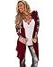 DREAGAL Ladies Geometric Print Drape Front Cable Cardigan Wine Red XX-large