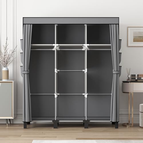 Dongliangqinying Armoire en tissu portable 130x45x170cm | Penderie pliable, 3 zones suspension, 18 poches latérales, range vêtements, sacs, chaussettes pour chambre, dortoir