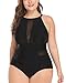 Daci Black Plus Size One Piece Swimsuits for Women High Neck Plunge Mesh Cut Out Bathing Suits 18 Plus