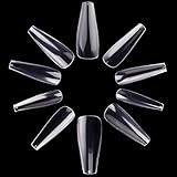 Makartt 500pcs Coffin Nails for Poly Nail Gel Long Ballerina False Nail Tips Clear Full Cover Acrylic Nails Press on Nails 10 Sizes A-02