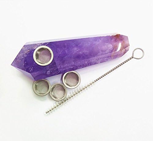 Acsdvocate Natural Gemstone quartz points Tube amethyst Crystal Point Wand Healing with 4pcs filter and 1pcs brush about 3.8-4.2 inches