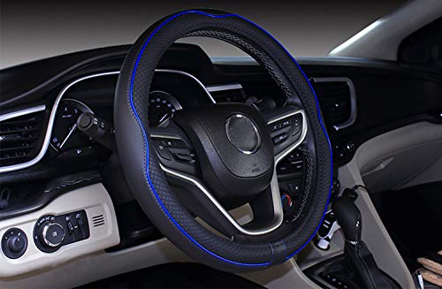 2019 New Micro Fiber Leather Car Steering wheel Cover 15 inches (Black Dark Blue)