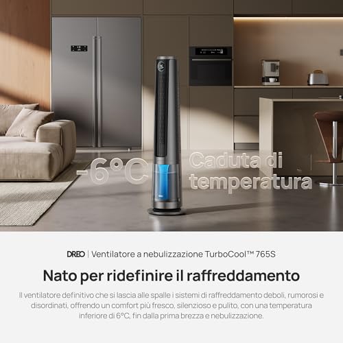 DREO TurboCool 765S 3in1 Misting Fan, 6L Tank, 10.4m/s, DC 20dB Motor, Oscillating 90°, 12 Speed, 4 Modes, Quick Cooling for Bedroom