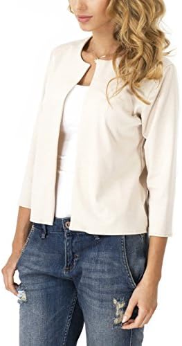 LAISIYI Solid Outwear Open Front Slim Cardigan Jacket Blazer Beige Medium
