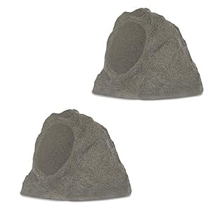 Theater Solutions by Goldwood B63GR Wireless Rechargeable Bluetooth Outdoor 6.5 Inch Rock Speaker System – Slate Gray…