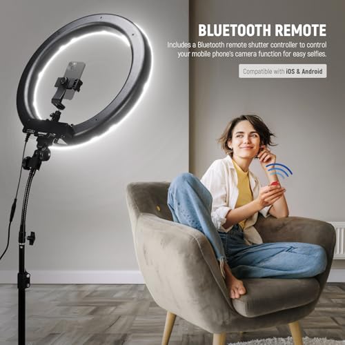 NEEWER LED Ring Light 48 cm Outdoor 55W 5600K Dimmable with Light Stand, Bluetooth Receiver for Smartphone, Youtube, TikTok, Self-Portrait