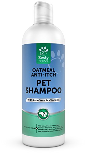 Pet Shampoo with Oatmeal for Dogs & Cats - Natural Grooming Wash for Itchy & Sensitive Skin + Dandruff & Smelly Coat - Anti Odor & Itch Flea Formula - Vanilla Bean Scent - 16 OZ