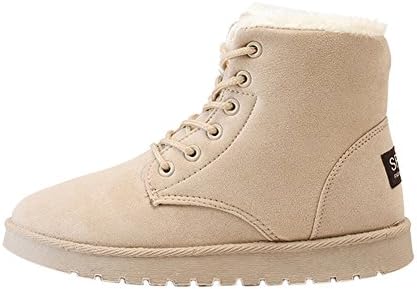 Gomotion Women's Winter Warm Snow Boots Flats Lace up leather Short Ankle Boot Beige 7