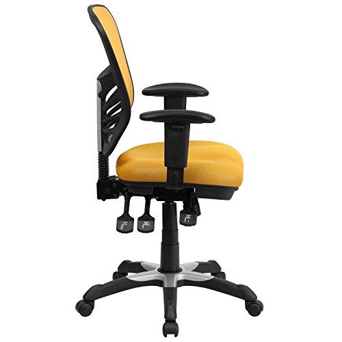 Flash Furniture Mid-Back Yellow-Orange Mesh Multifunction Executive Swivel Chair with Adjustable Arms