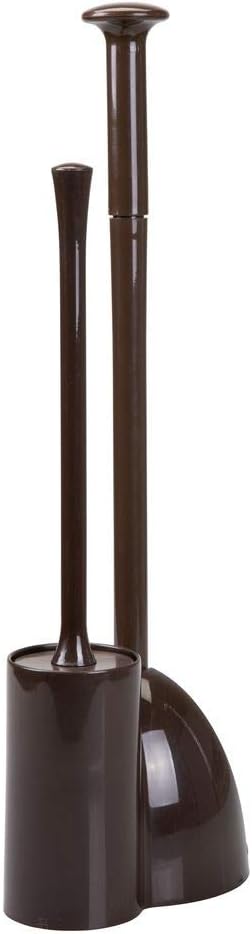 mDesign Modern Slim Compact Freestanding Plastic Toilet Bowl Brush Cleaner and Plunger Combo Set Kit with Holder Caddy for Bathroom Storage and Organization - Covered Lid Brush - Dark Brown: Home & Kitchen