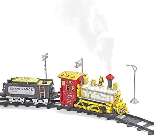 KiiToys Battery Powered Rail Train with Steam Puffing Electric Toy Train Playset - Holiday Express - Red
