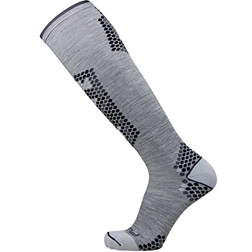 Ultra-Lightweight Compression Ski Socks - Merino Wool, Improve Circulation - Skiing, Snowboard Sock (Heather Grey/Black, M) - Thumbnail 4