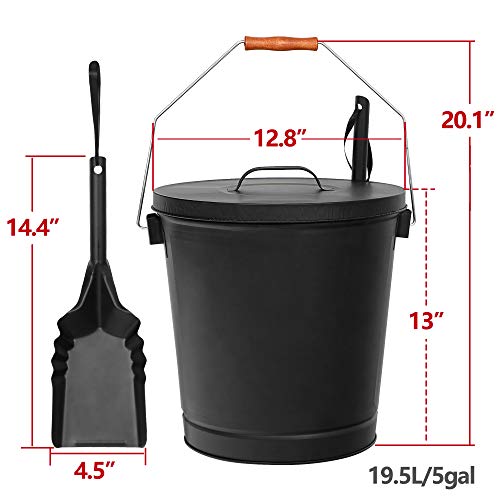image for F2C 5.15 Gallon Ash Bucket with Lid and Shovel Galvanized Iron Ash Pai