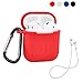 Airpods Case Holder Skin, Waterproof Protective Shock Silicone Charging Cover with Anti-Lost Strap and Keychain for Apple Airpod (Red)
