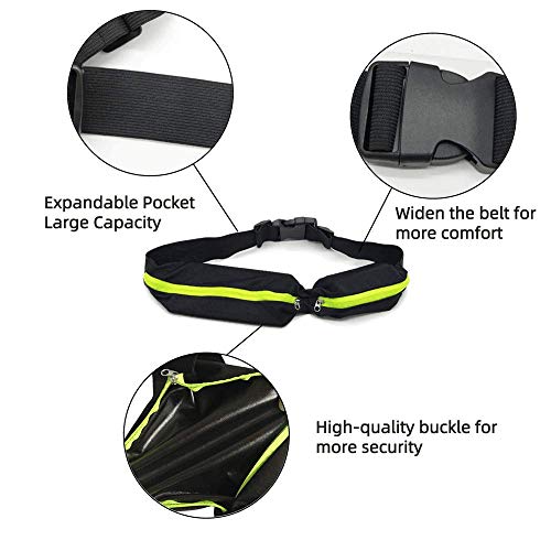 BeGrit Waterproof Running Belt Expandable Dual Pocket Running Waist Pack Adjustable Fanny Pack for Women Men Phone Fitness Jogging Sport Cycling Hiking Dog Walking Pack of 2 (Green + Rose Red)