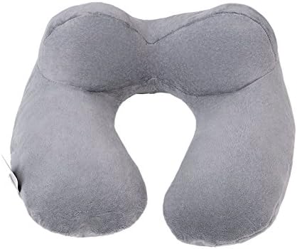 U Pillow Portable Inflatable Neck Waist Support Velvet Cover Travel Pillow, Carry Pouch Ultralight Compact for Convenient Storage Car and Plane Rest Pillow (Gray)