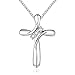 Cross Necklace for Women Girl, Rhodium Plated Three Cubic Zirconia Stone Cross Pendant Necklace Christian Religious Jewelry, 18