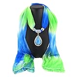 Ysiop Women Dacron Gradient Scarf Necklace Drop Pendant Hijab Neckwear Sapphire Blue
