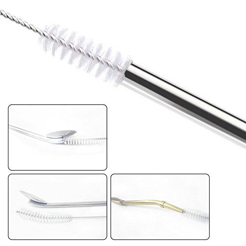 GFDesign Drinking Straw Cleaning Brushes Set Pipe Tube Cleaner Nylon Bristles Stainless Steel Handle 8" 12" Extra Long 10mm 12mm Extra Wide Diameter - Set of 5
