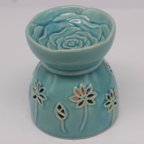 DELIWAY Ceramic Tea Light Holder/Wax Melt Warmer, Great Essential Oil Burner Aromatherapy Diffuser for Living Room, Balcony, Spa Yaga Meditation (Blue, 80ML)